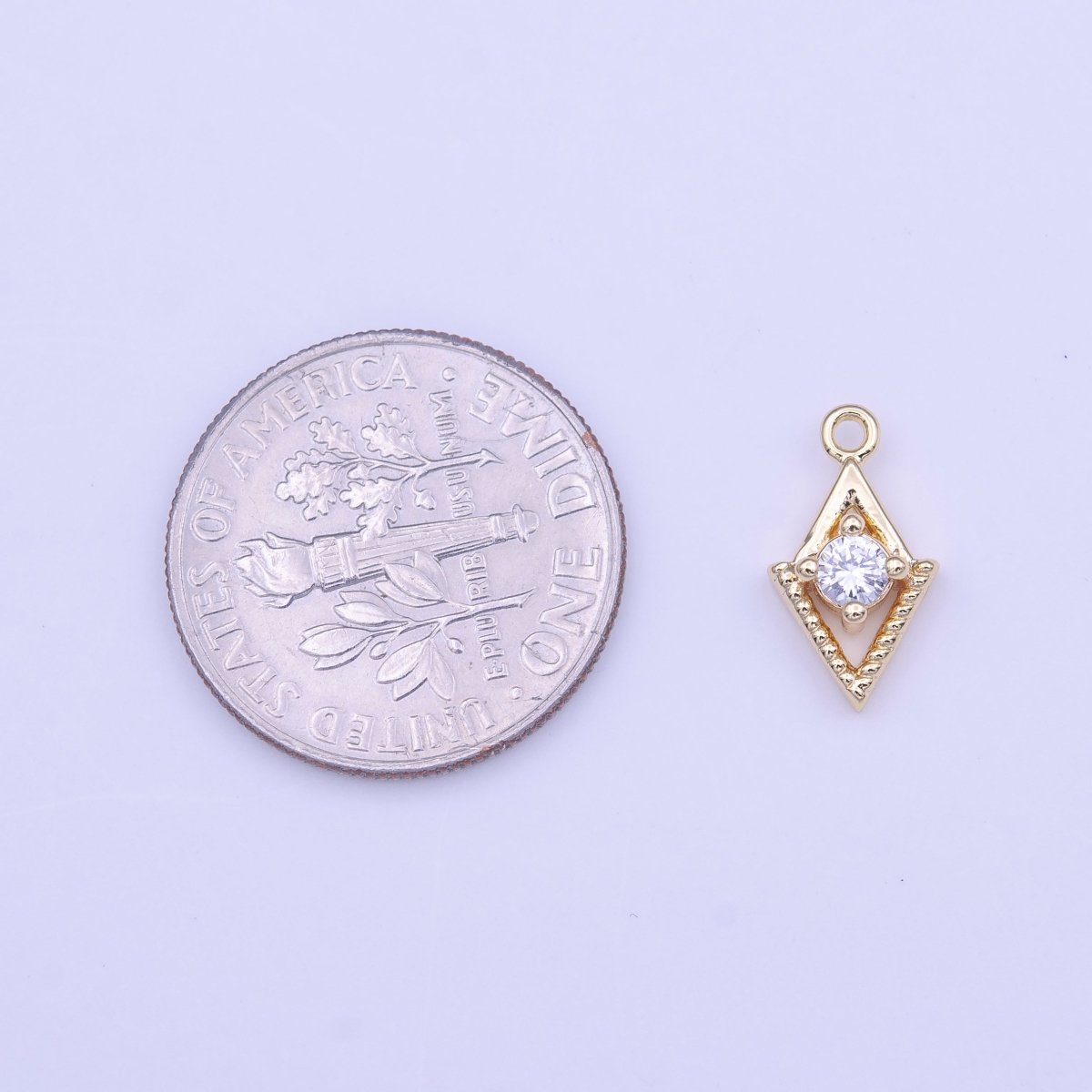 Mini Gold Rhombus Clear Round CZ Cubic Zirconia Minimalist Charm | C-518