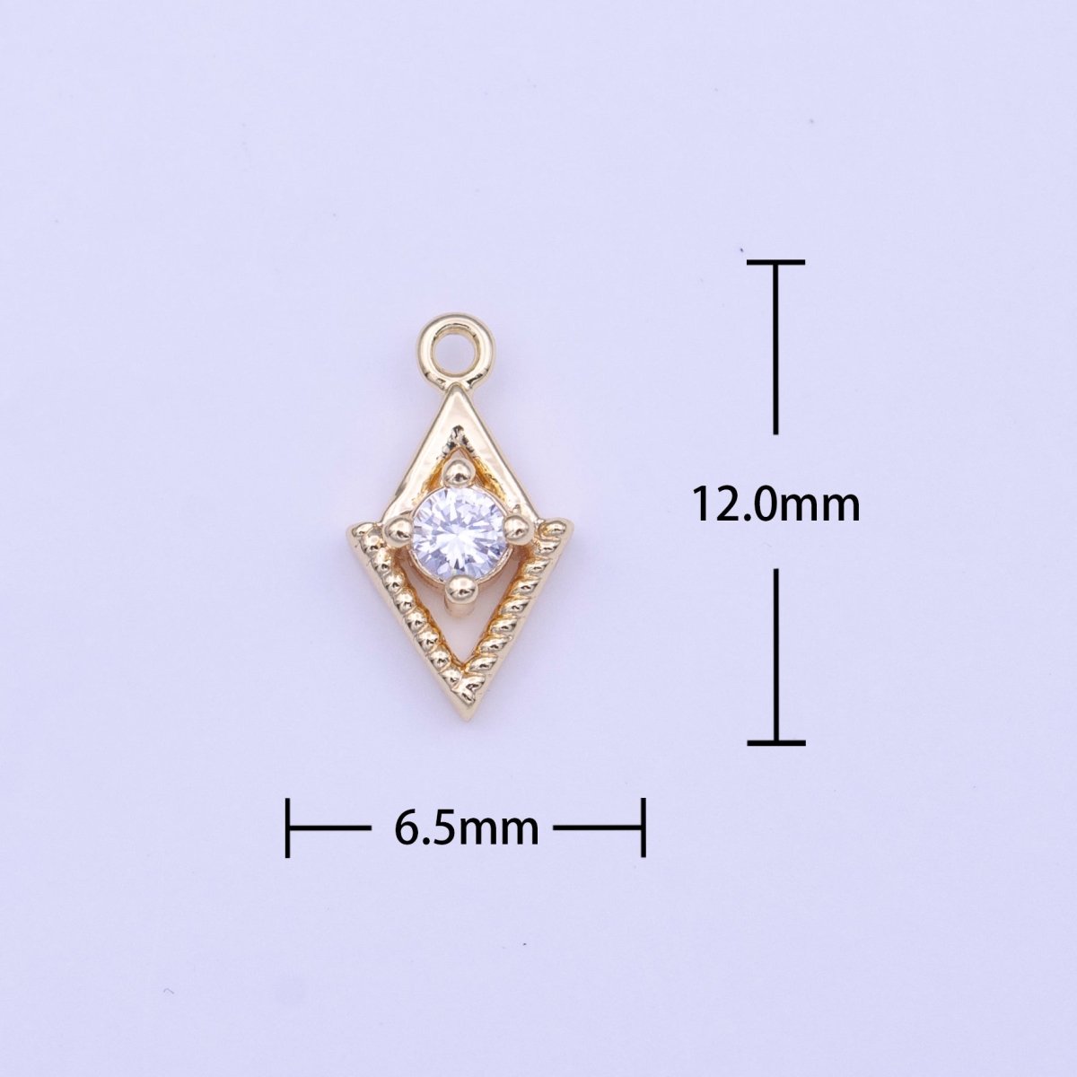 Mini Gold Rhombus Clear Round CZ Cubic Zirconia Minimalist Charm | C-518
