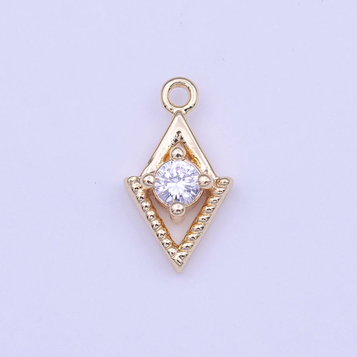 Mini Gold Rhombus Clear Round CZ Cubic Zirconia Minimalist Charm | C-518