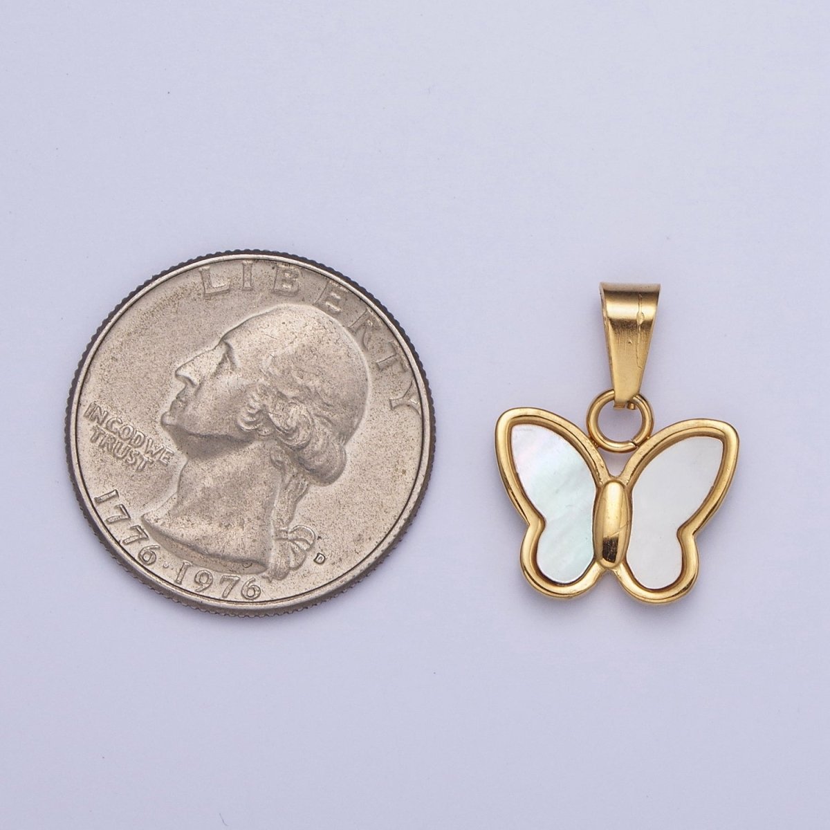Mini Gold Shell Pearl Butterfly Pendant Pearl Mariposa Charm in 24k Gold Filled X-653