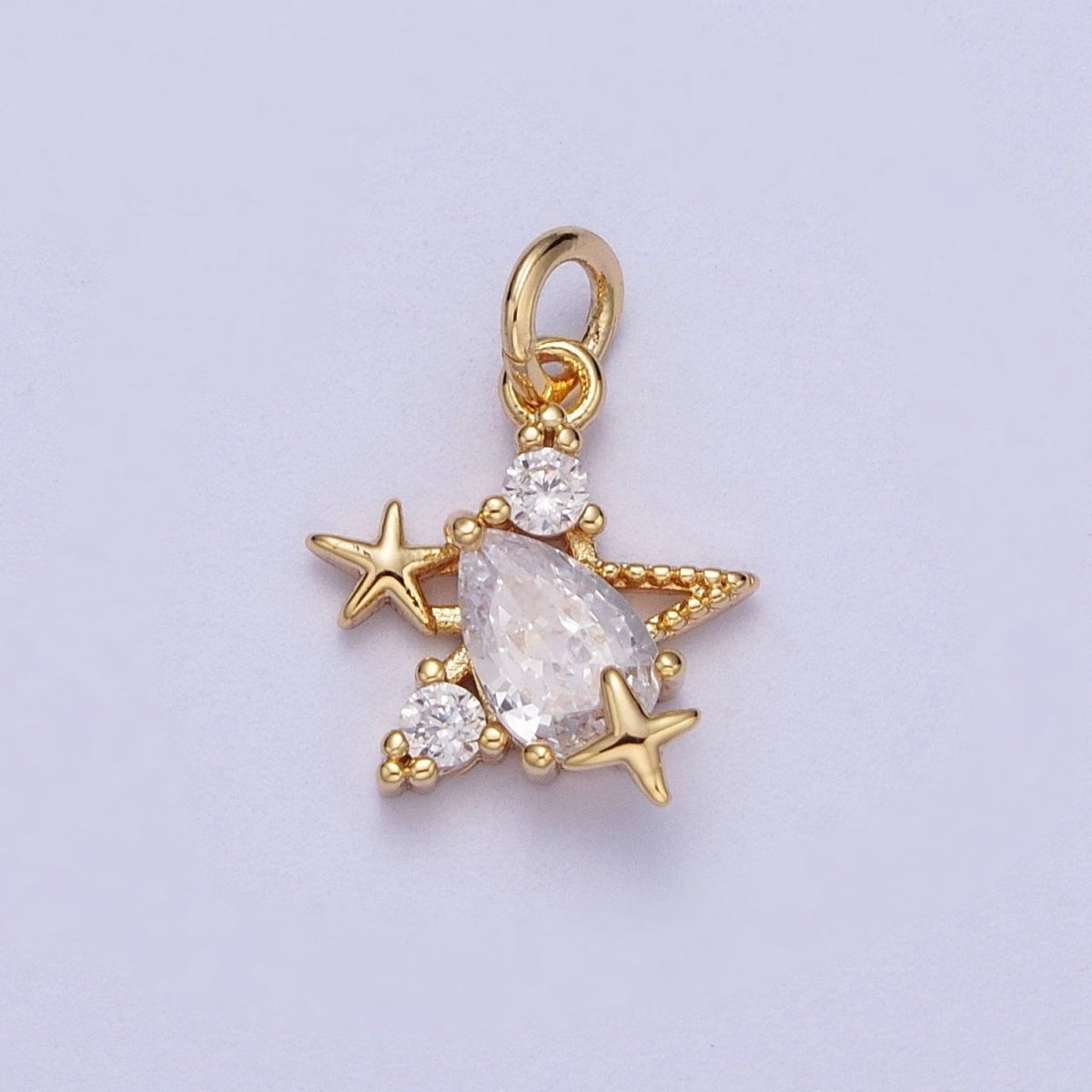 Mini Gold Star Charm Cz Stone Celestial Jewelry Add on Pendant Y-449