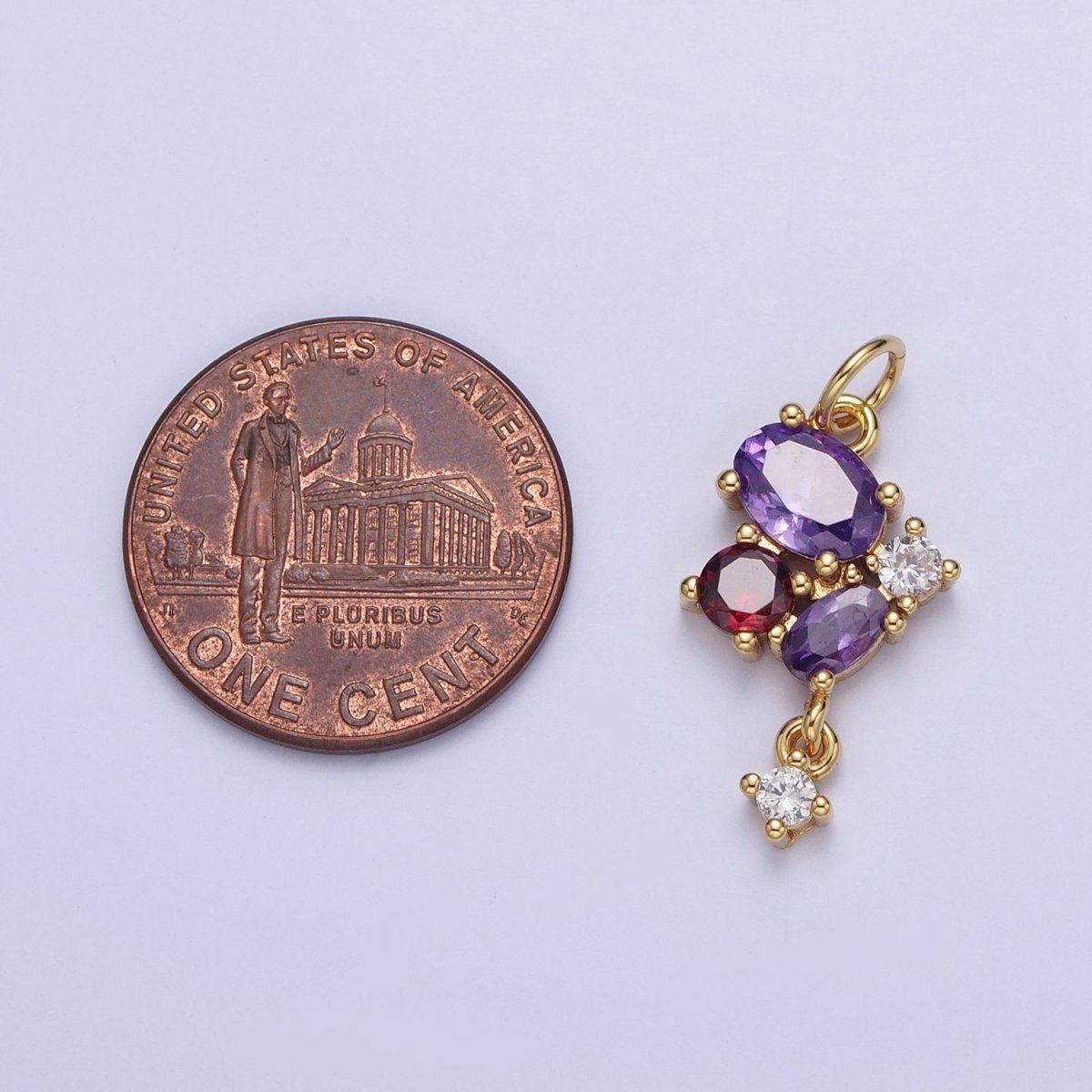 Mini Purple & Red Butterfly Mariposa Charm with Clear Cubic Zirconia Drop Jewelry Component | C-857