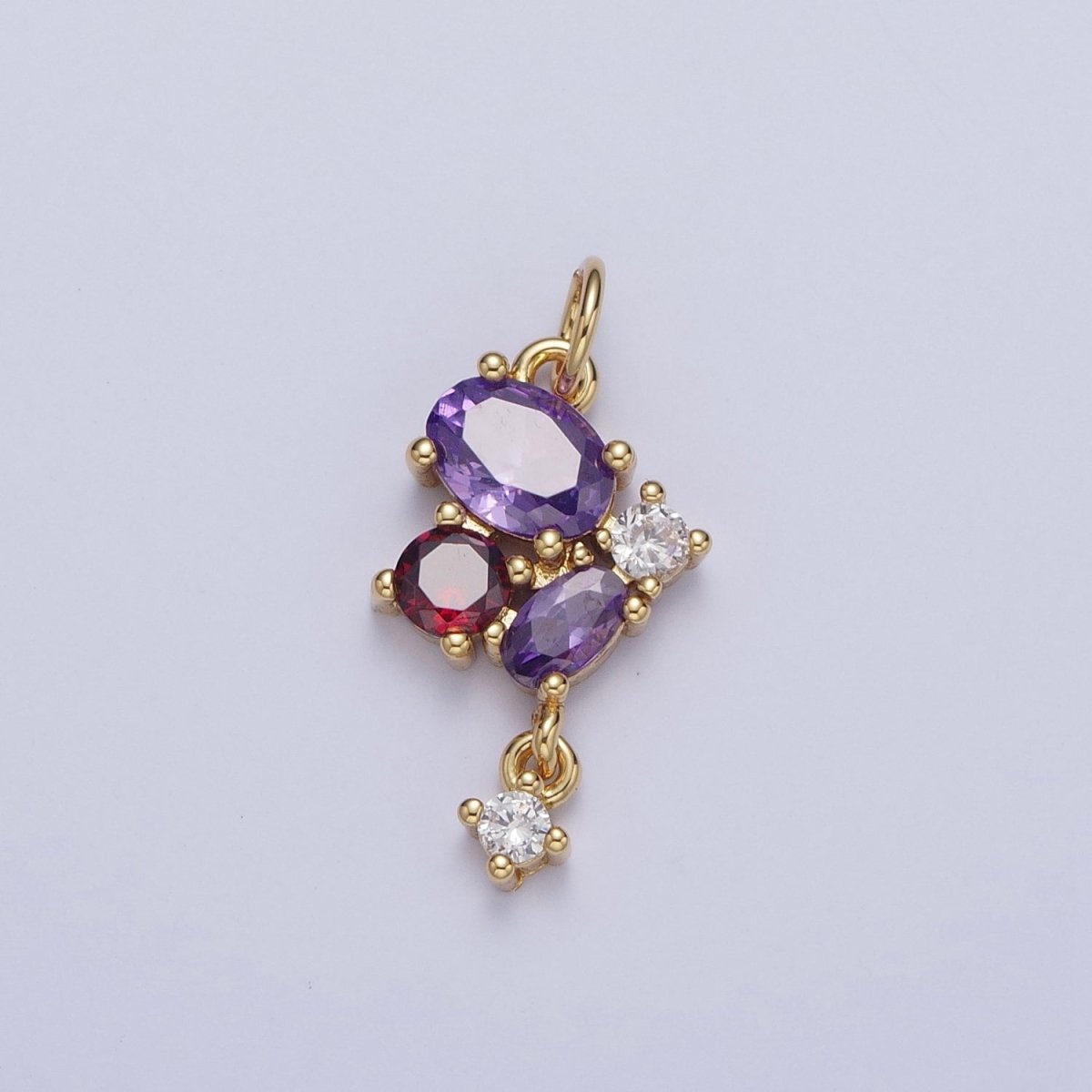 Mini Purple & Red Butterfly Mariposa Charm with Clear Cubic Zirconia Drop Jewelry Component | C-857