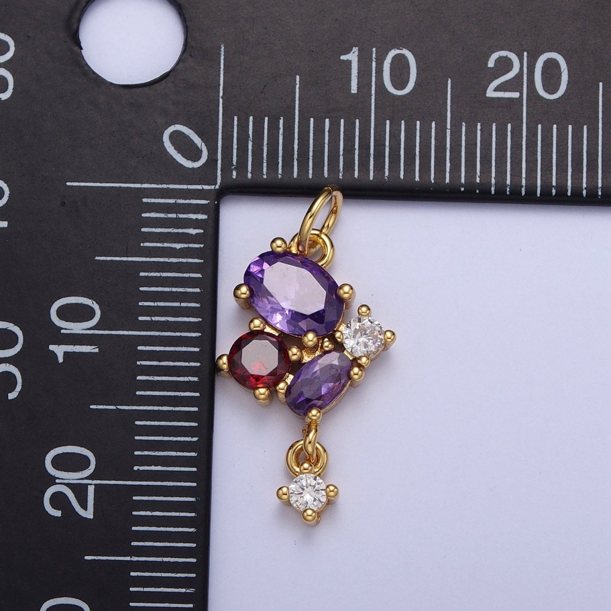 Mini Purple & Red Butterfly Mariposa Charm with Clear Cubic Zirconia Drop Jewelry Component | C-857