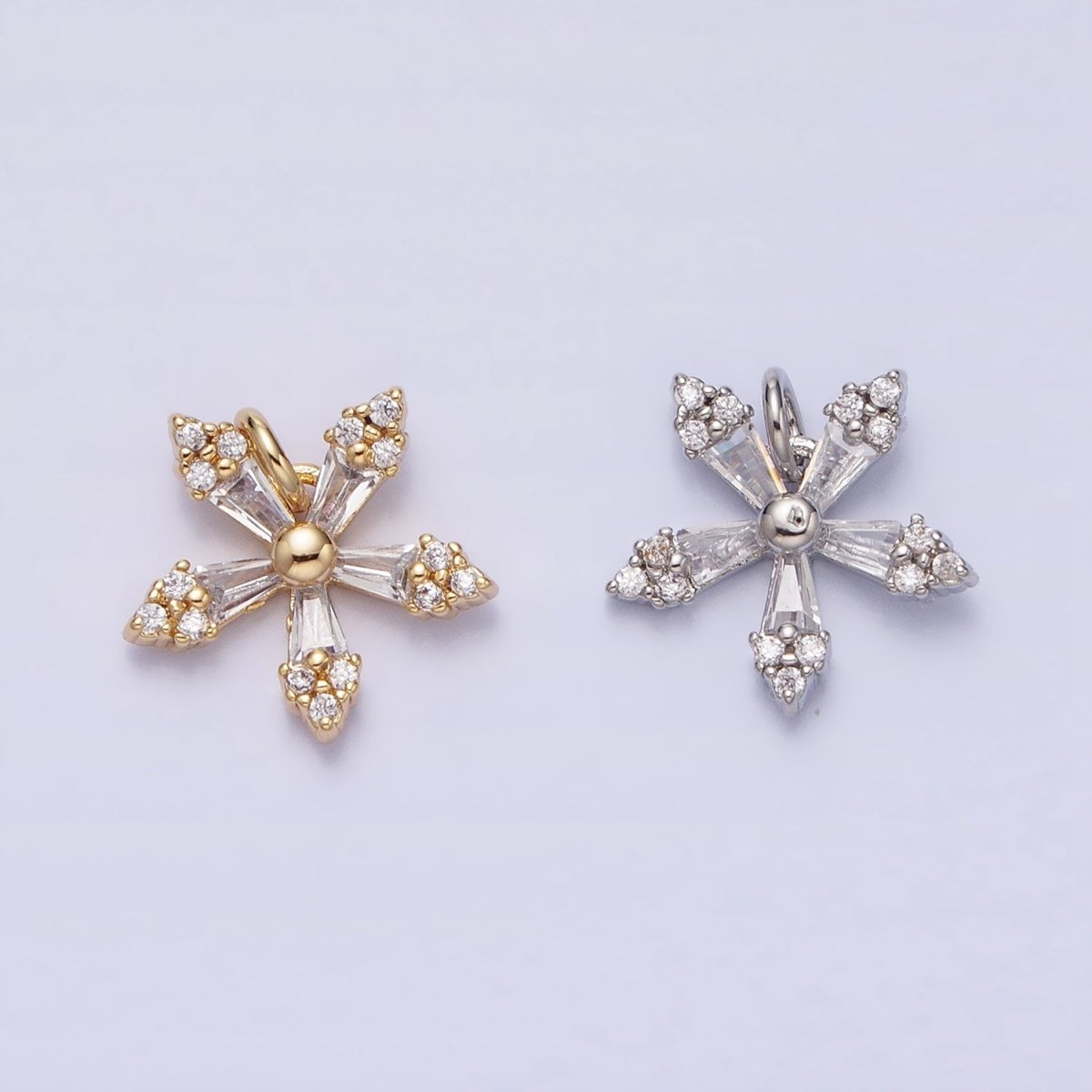 Mini Snow Flake Charm Clear Baguette Winter Pendant Jewelry Inspired in gold, silver AC506 AC507