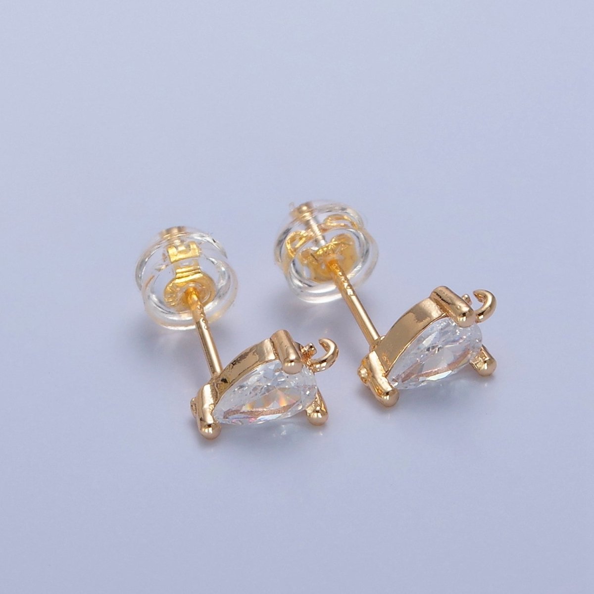 Mini Tear Drop Stud Earring Green Pink Blue Clear CZ Stone with Open Link for Charm L-736 L-737 L-772 L-773