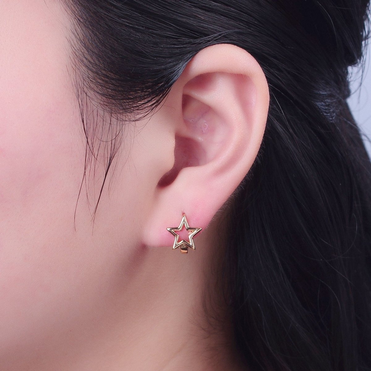 Minimalist 24K Gold Filled Celestial Star Huggie Hoops Earrings P-425