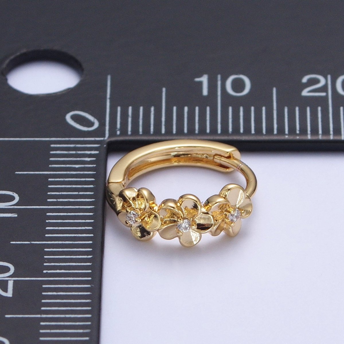 24K Gold Filled Clear CZ Flower Huggie Earrings | T104
