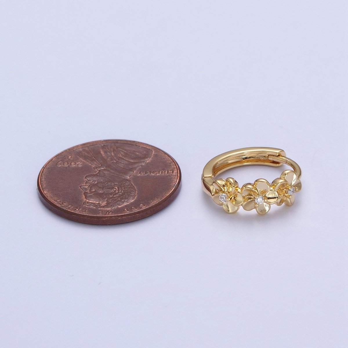 24K Gold Filled Clear CZ Flower Huggie Earrings | T104