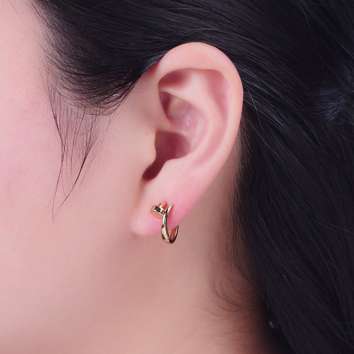 Minimalist 24K Gold Filled Needle Earring Huggie Hoop Earrings P-403