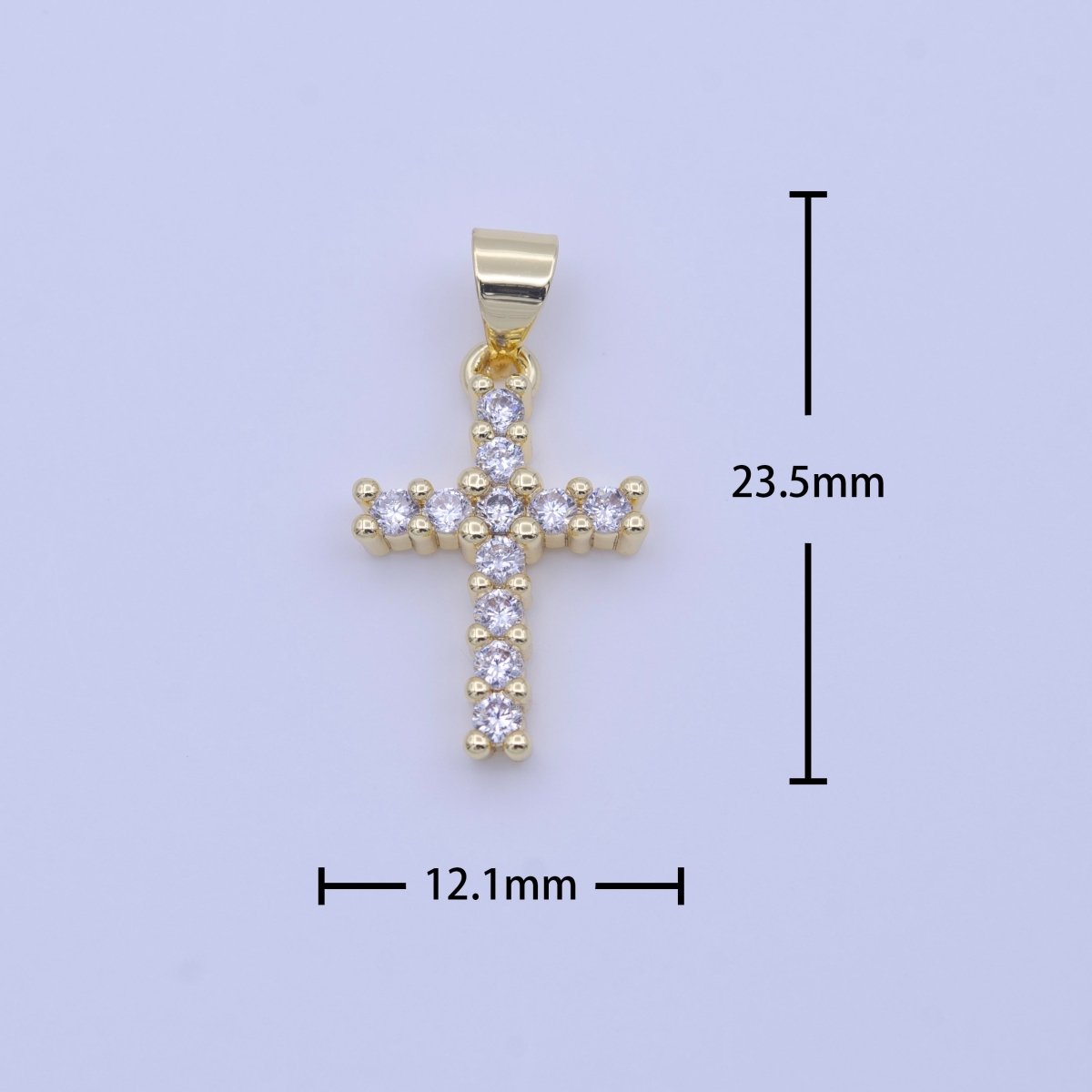 Minimalist Clear CZ Religious Cross Gold 23.5mm Pendant H-246