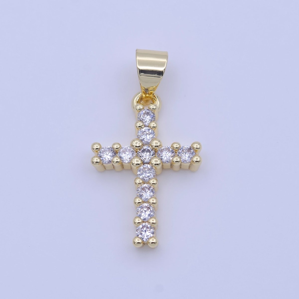 Minimalist Clear CZ Religious Cross Gold 23.5mm Pendant H-246