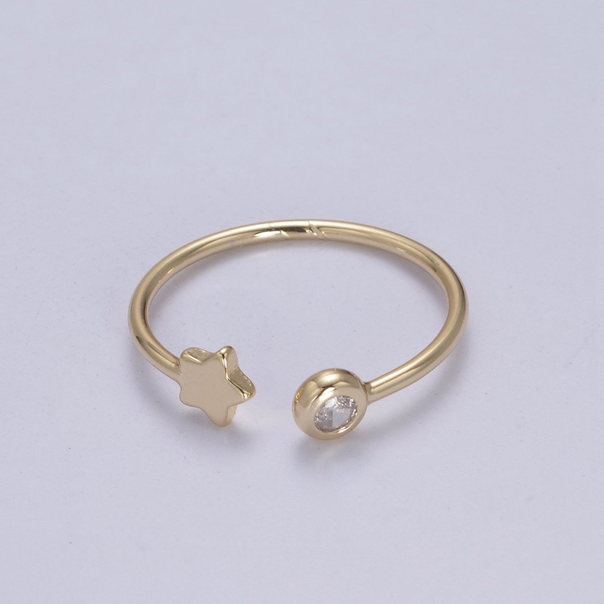 Minimalist Crystal Zirconia CZ, 16K Gold Filled Geometric Star Open Open Adjustable Ring U-344