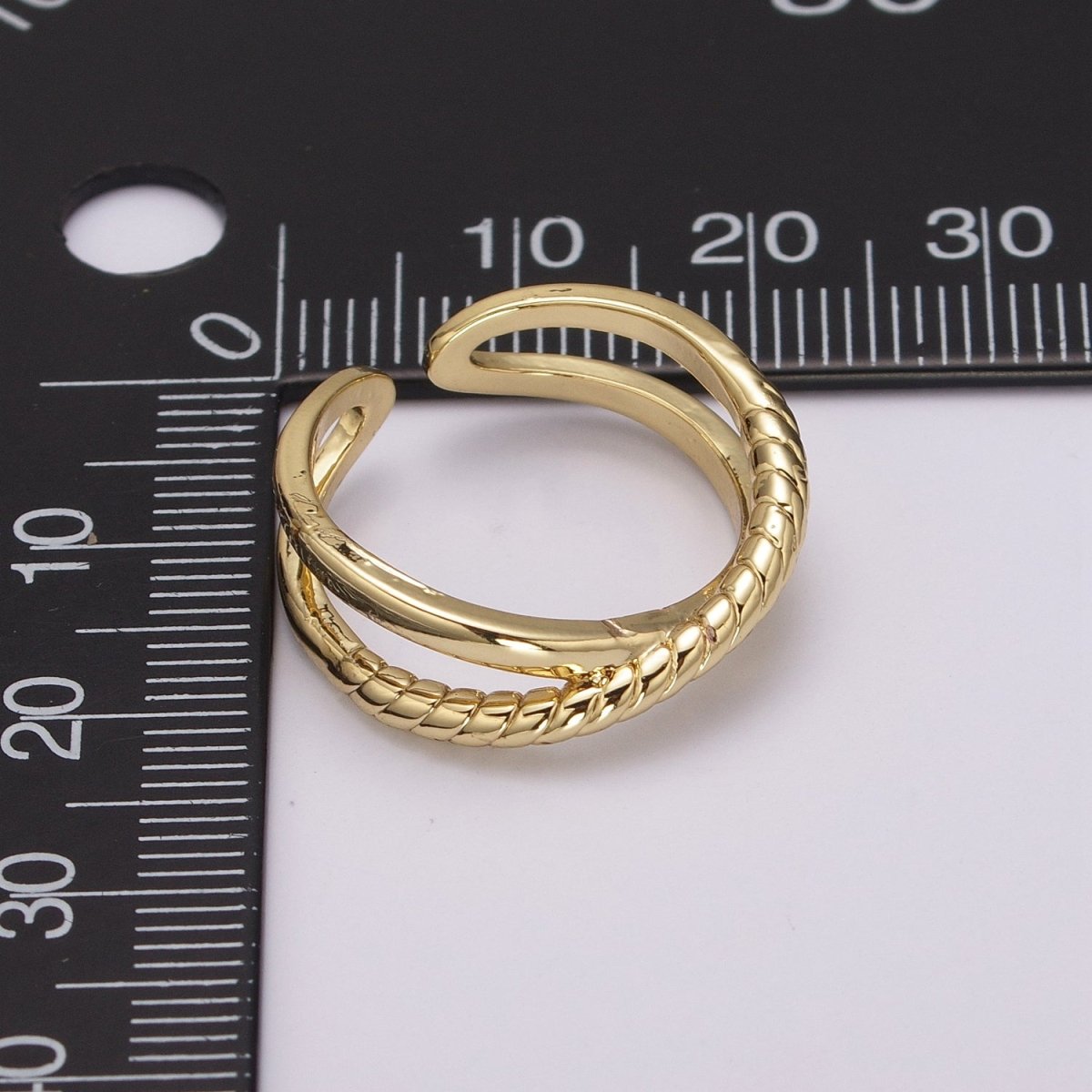 Minimalist Dainty Crossed X Twisted Rope Double Band Adjustable Gold Ring  U-125
