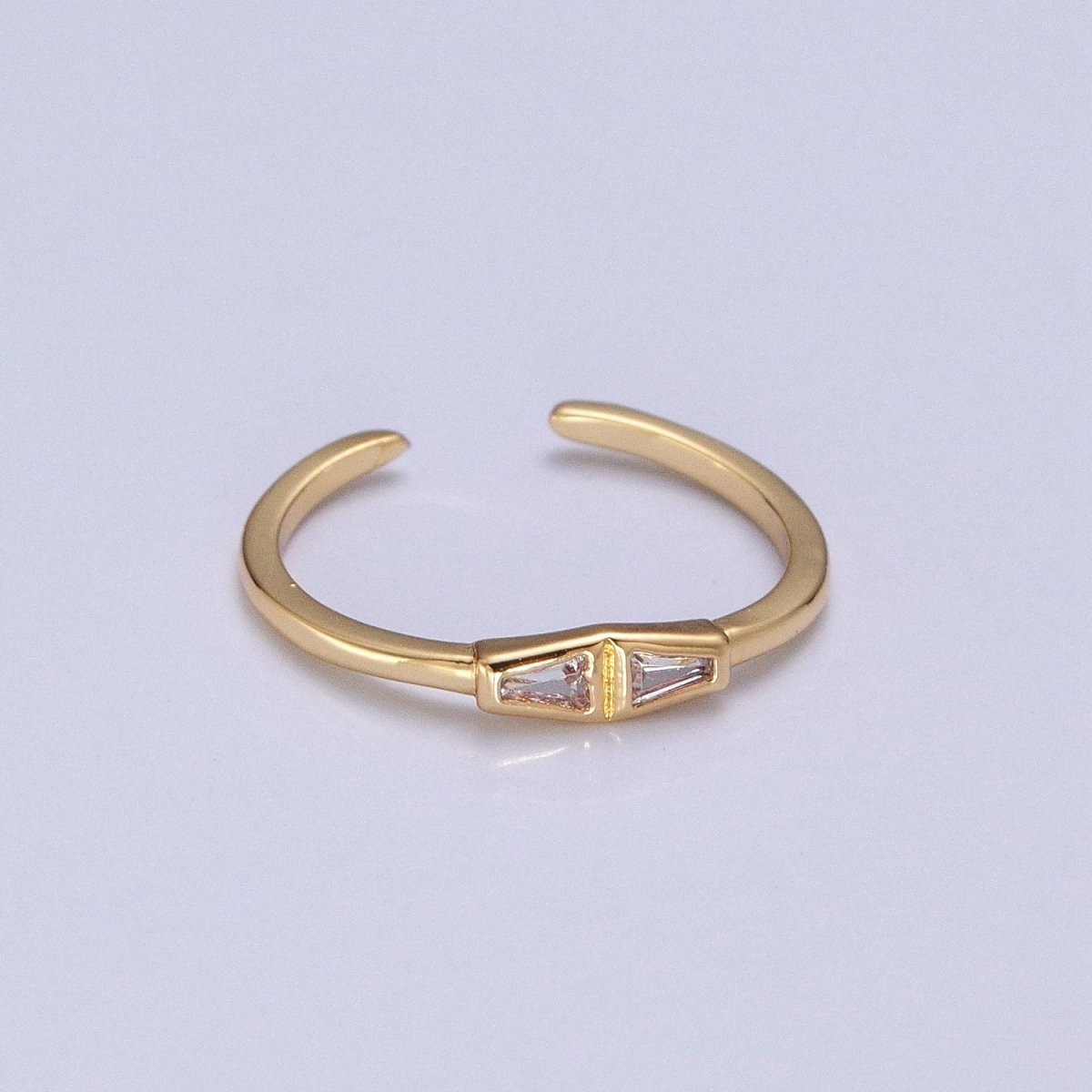 Minimalist Geometric Bar Triangle Clear Cubic Zirconia CZ Adjustable Gold Ring | U-146