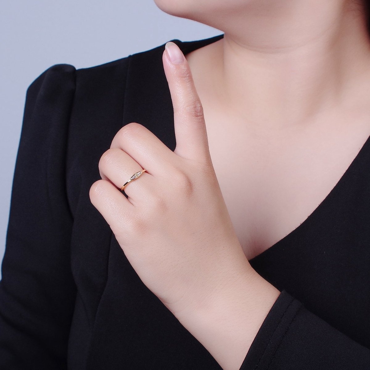 Minimalist Geometric Bar Triangle Clear Cubic Zirconia CZ Adjustable Gold Ring | U-146