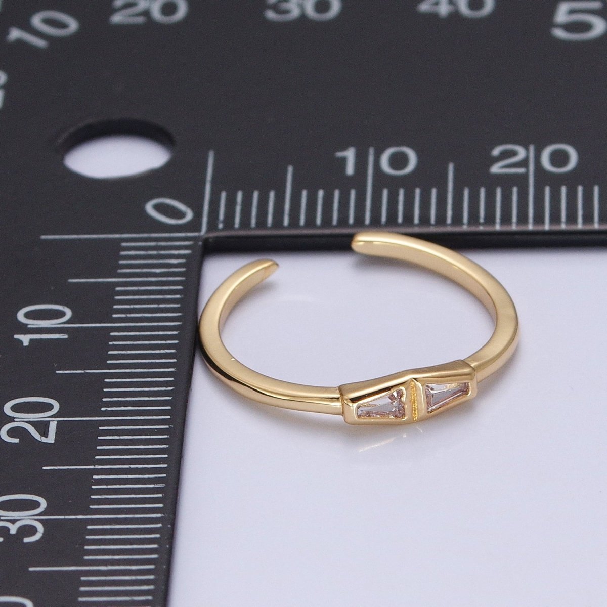 Minimalist Geometric Bar Triangle Clear Cubic Zirconia CZ Adjustable Gold Ring | U-146