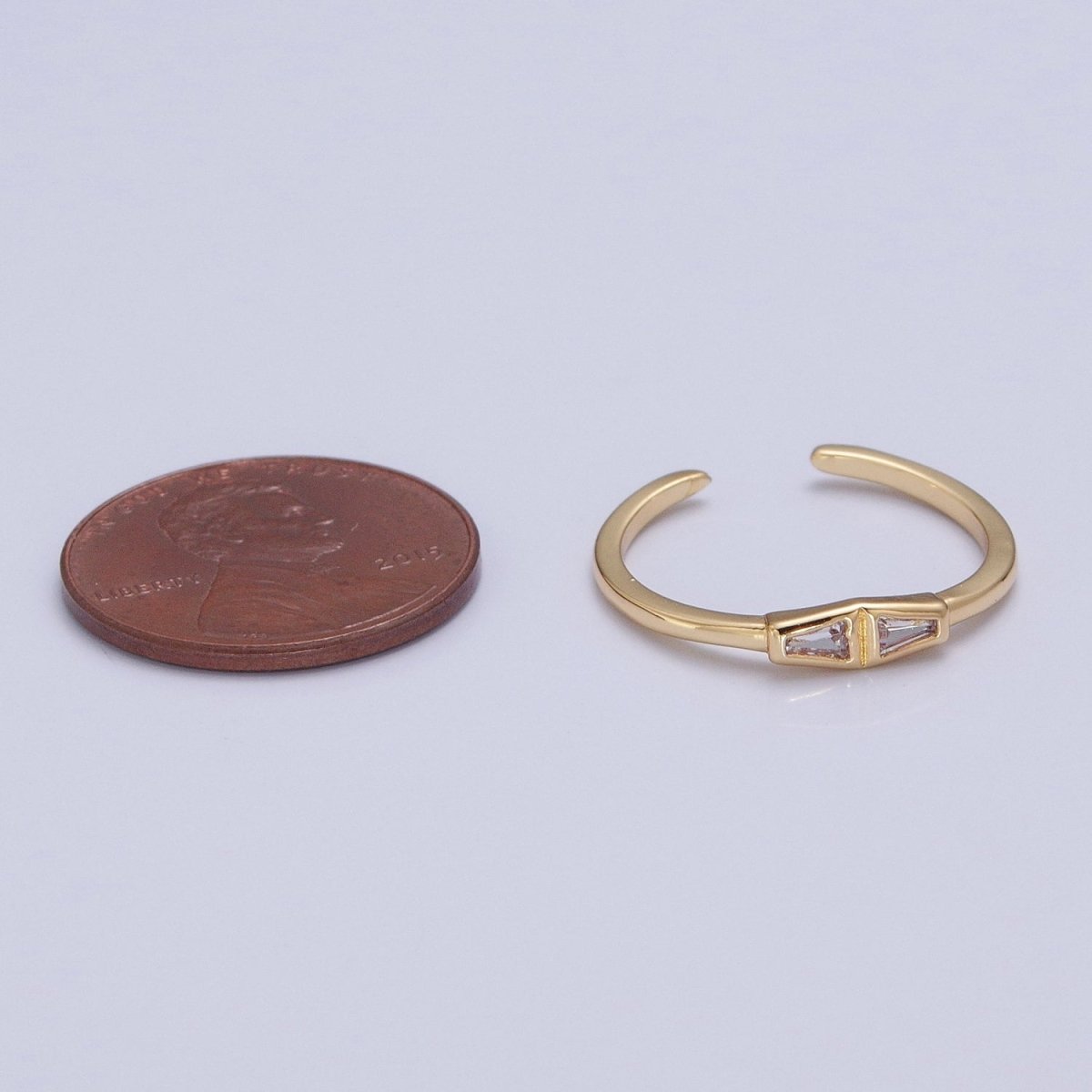 Minimalist Geometric Bar Triangle Clear Cubic Zirconia CZ Adjustable Gold Ring | U-146