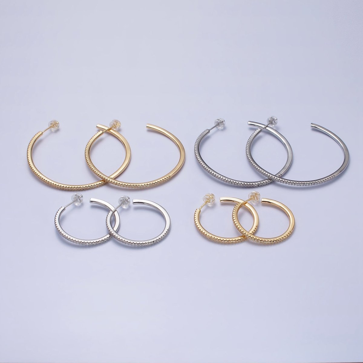 Minimalist Gold Hoop Earring with Micro Pave CZ Stone in Gold, Silver AB471 AB472 AB742 AB747