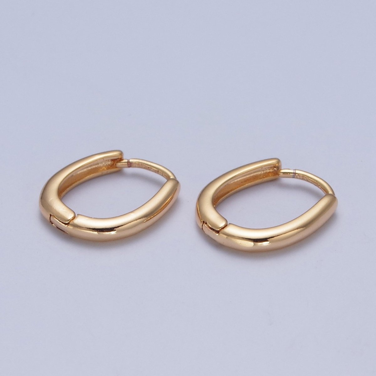 Minimalist Gold Oval U Shaped Huggie Oblong Hoops Earrings | P-304