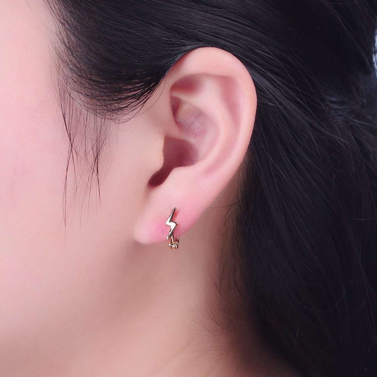 Minimalist Lightning Bolt Huggie Hoop Earrings P-410