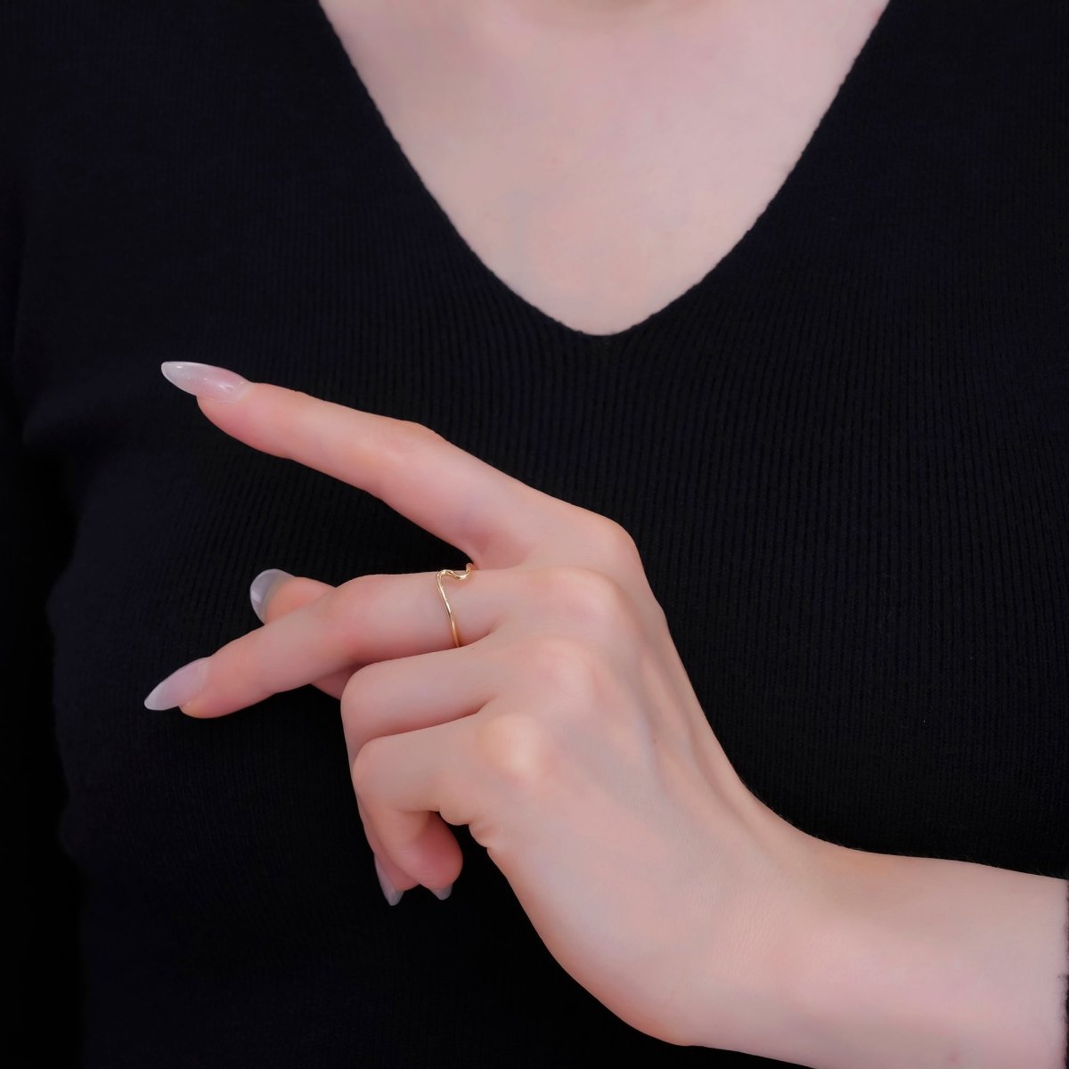 Minimalist Ring Gold Open Ring Wave Curvy Ring, Thin Ring Gold Ring Dainty Stackable Ring Adjustable Ring.R-084