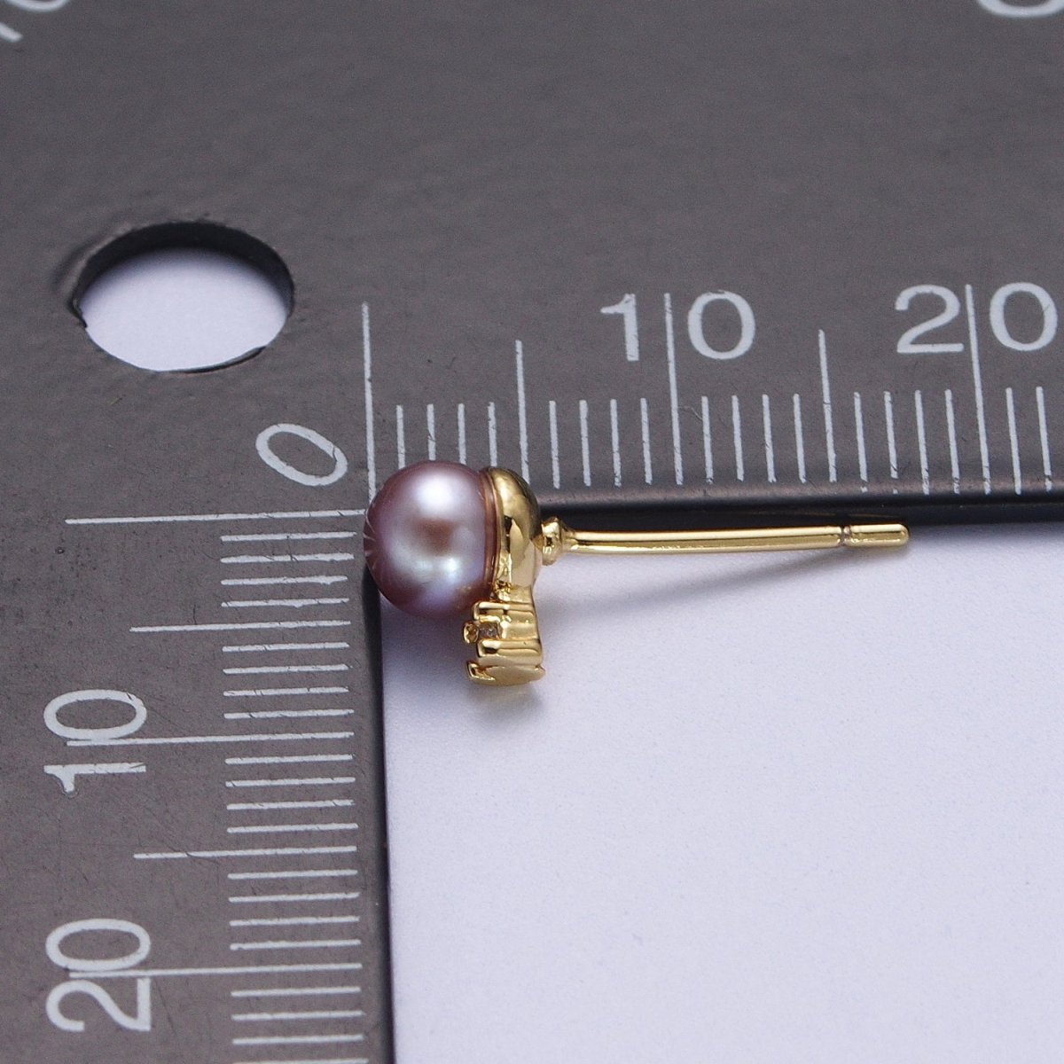 Minimalist Round Purple Shell Pearl Cubic Zirconia Gold Stud Earrings, Gift For Her | AD-040