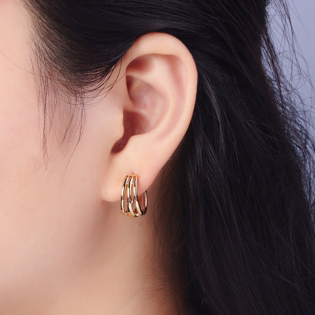 Minimalist Triple Bar Gold Huggie Hoop Geometric Earrings | AD-009