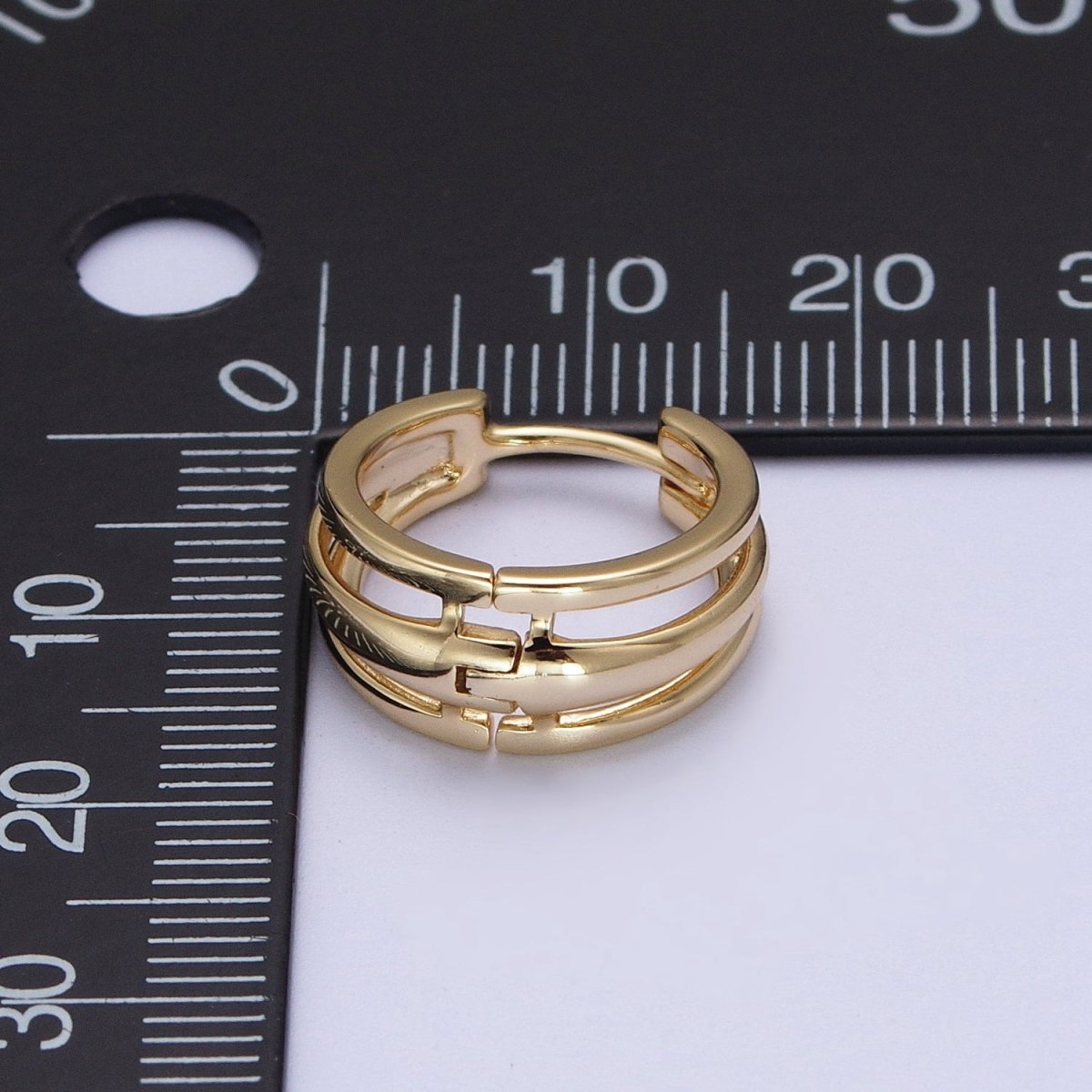 Minimalist Triple Bar Gold Huggie Hoop Geometric Earrings | AD-009