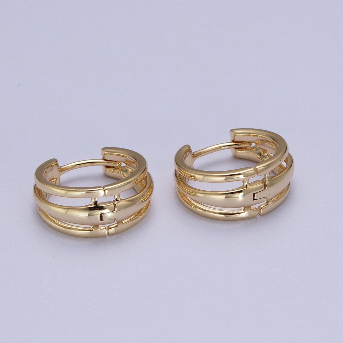 Minimalist Triple Bar Gold Huggie Hoop Geometric Earrings | AD-009