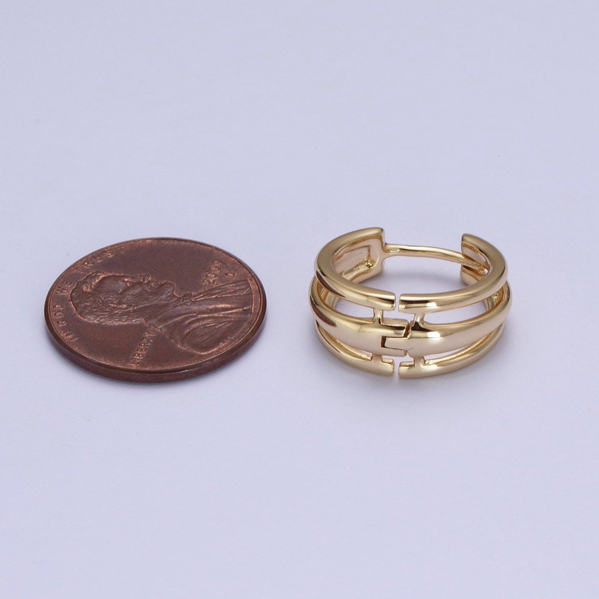 Minimalist Triple Bar Gold Huggie Hoop Geometric Earrings | AD-009