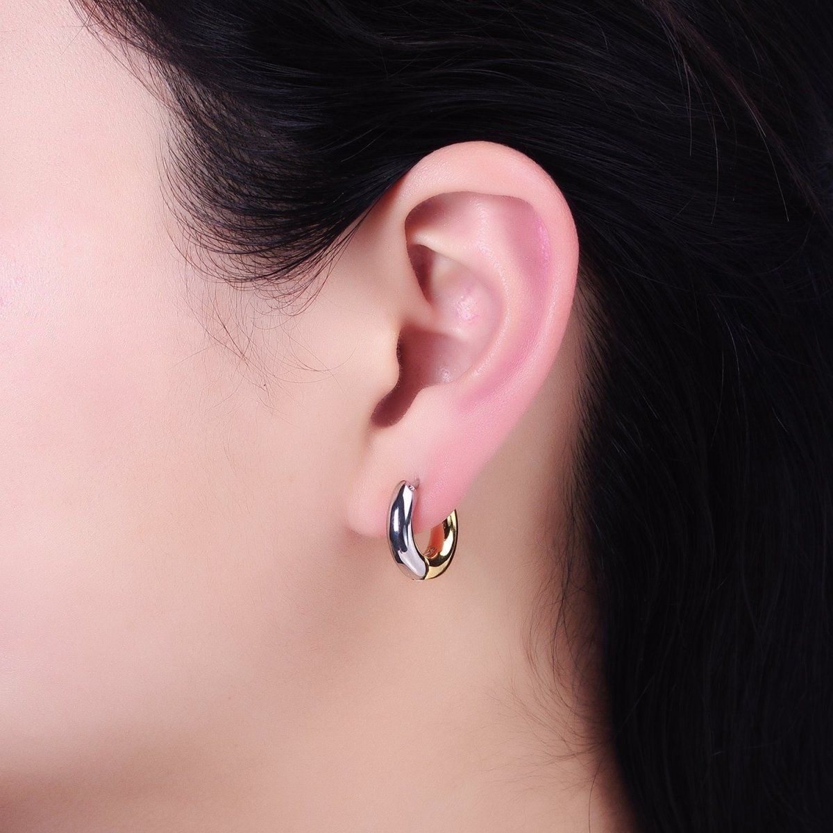 Mixed Metal 16mm, 20mm Gold & Silver Two Tone Statement Huggie Earrings | AB-572