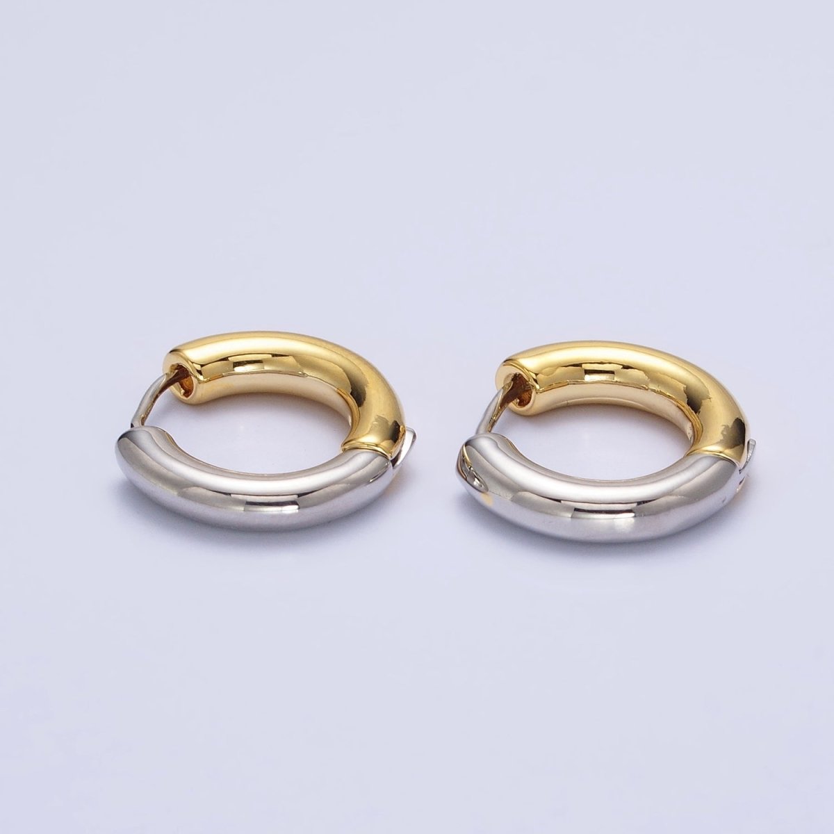 Mixed Metal 16mm, 20mm Gold & Silver Two Tone Statement Huggie Earrings | AB-572