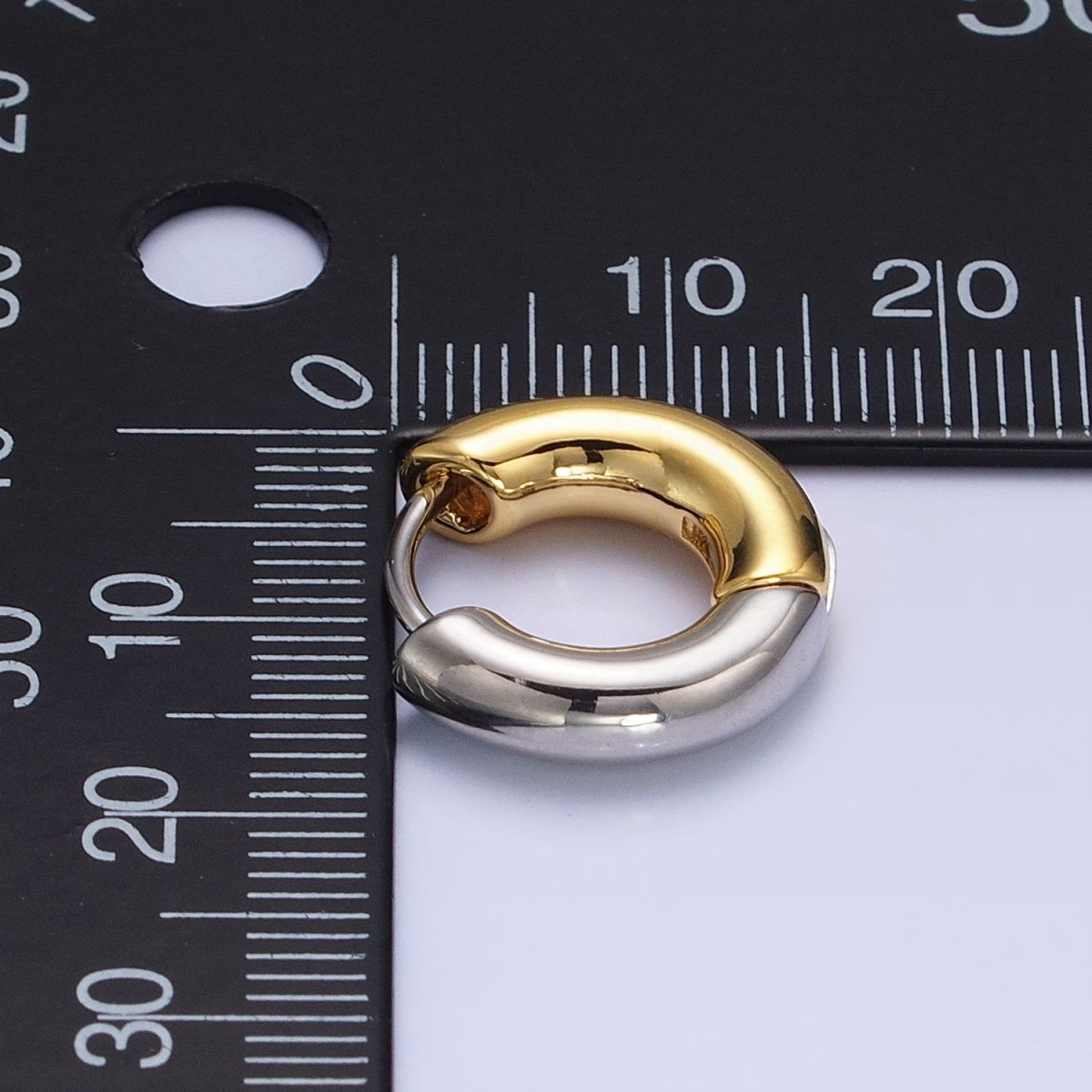 Mixed Metal 16mm, 20mm Gold & Silver Two Tone Statement Huggie Earrings | AB-572
