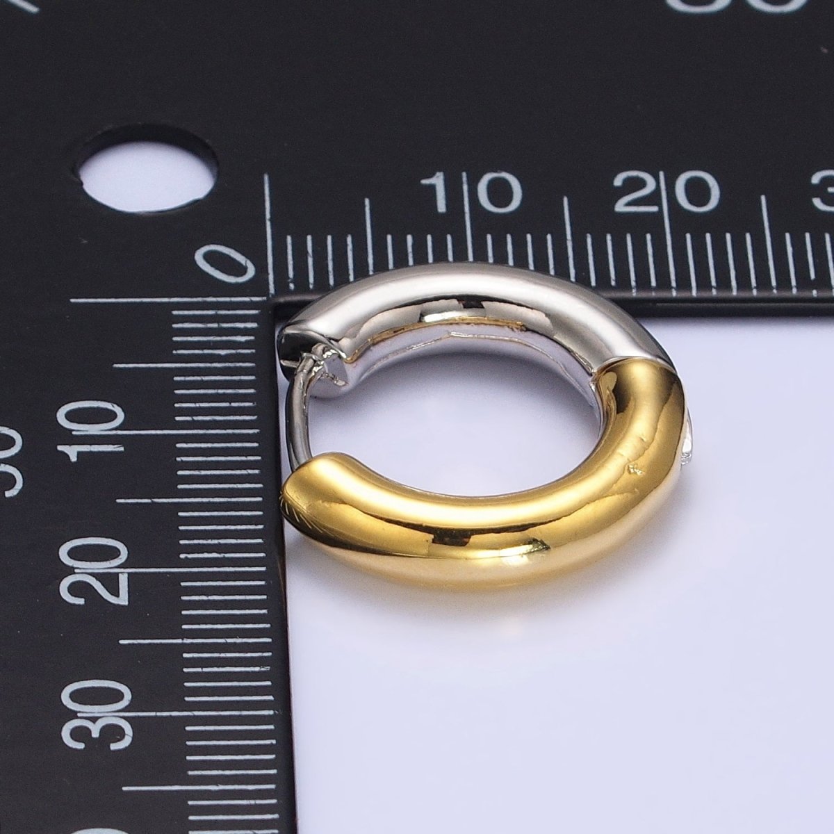 Mixed Metal 16mm, 20mm Gold & Silver Two Tone Statement Huggie Earrings | AB-572