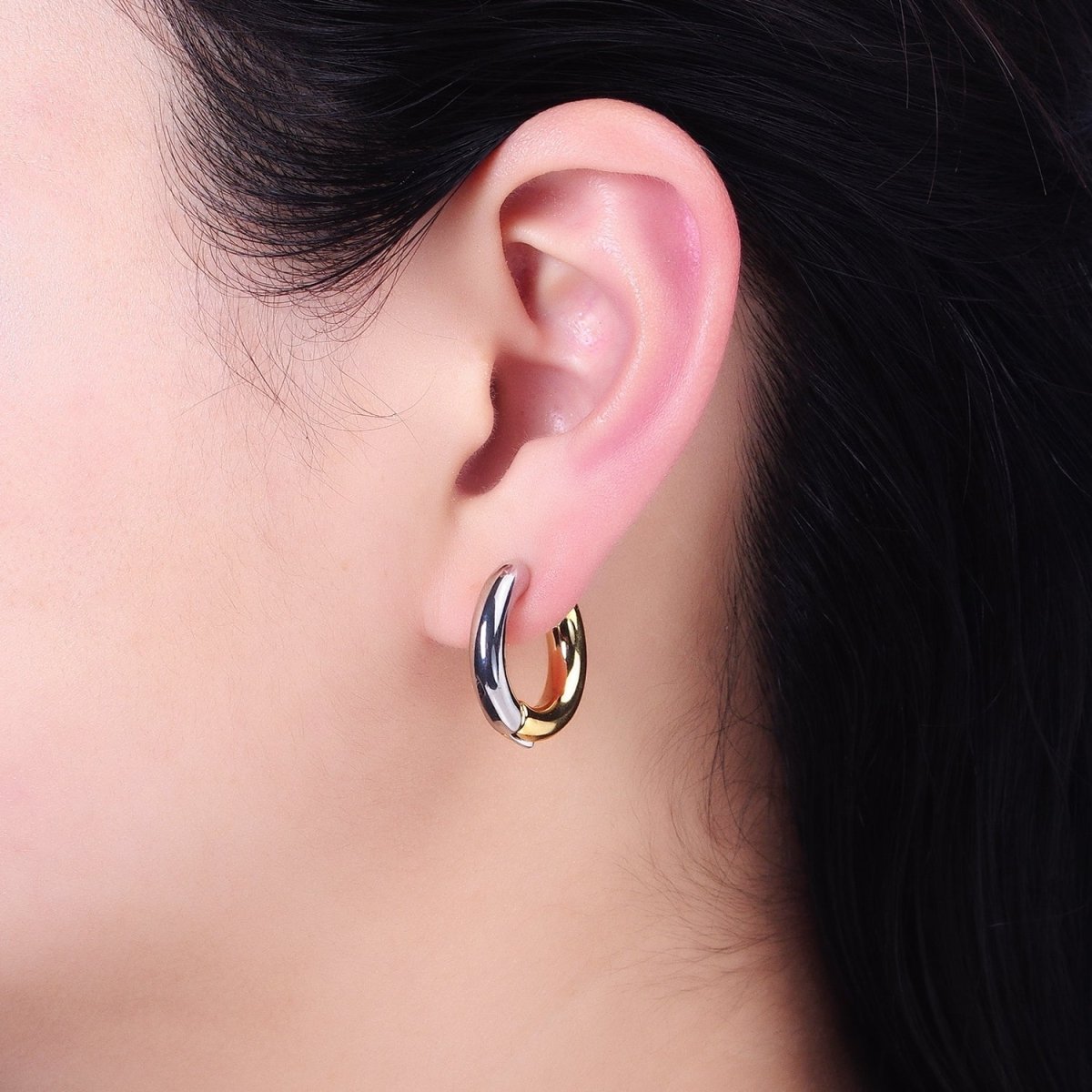 Mixed Metal 16mm, 20mm Gold & Silver Two Tone Statement Huggie Earrings | AB-572
