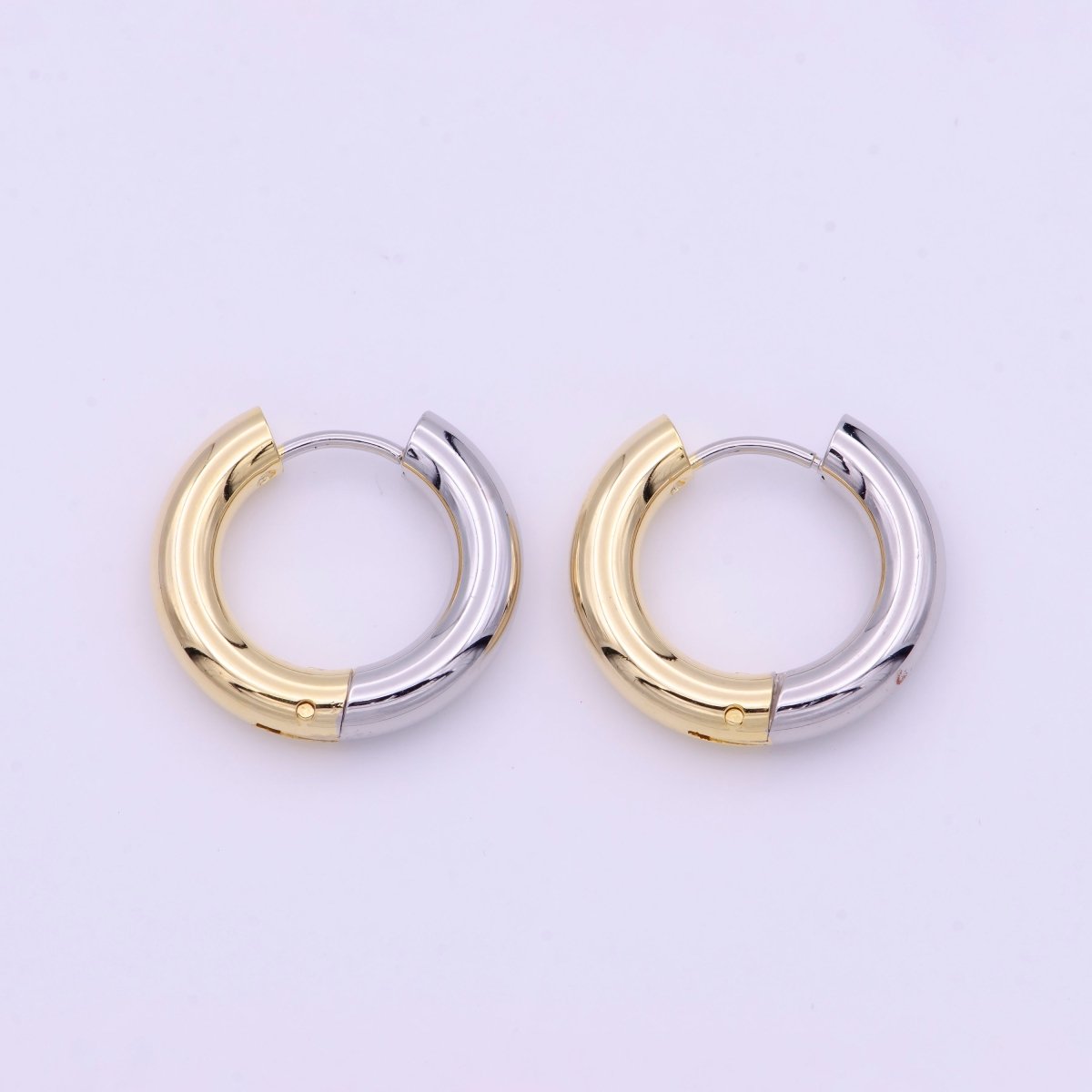 Mixed Metal Silver & Gold 20mm Huggie Hoops Earrings | AD-168