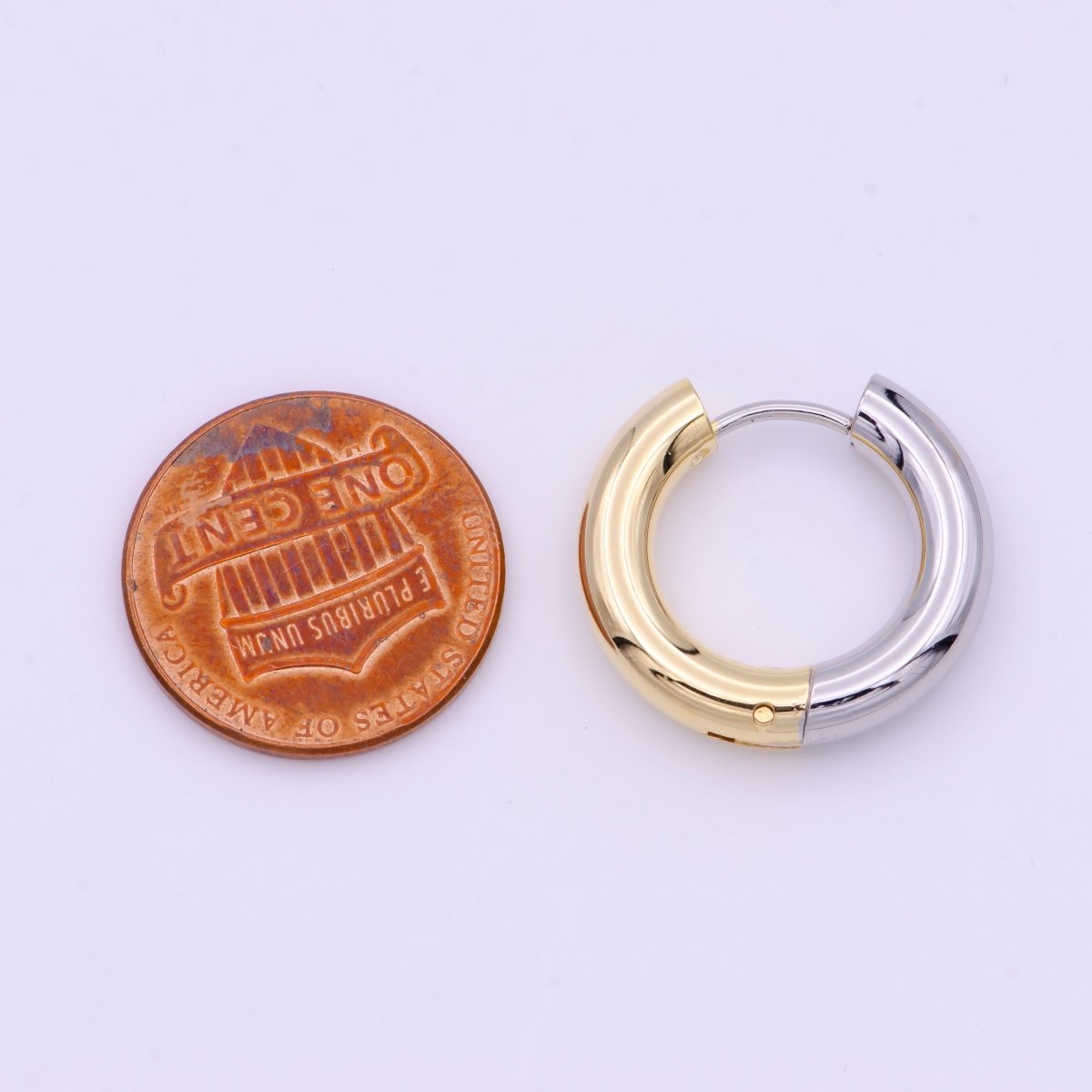 Mixed Metal Silver & Gold 20mm Huggie Hoops Earrings | AD-168