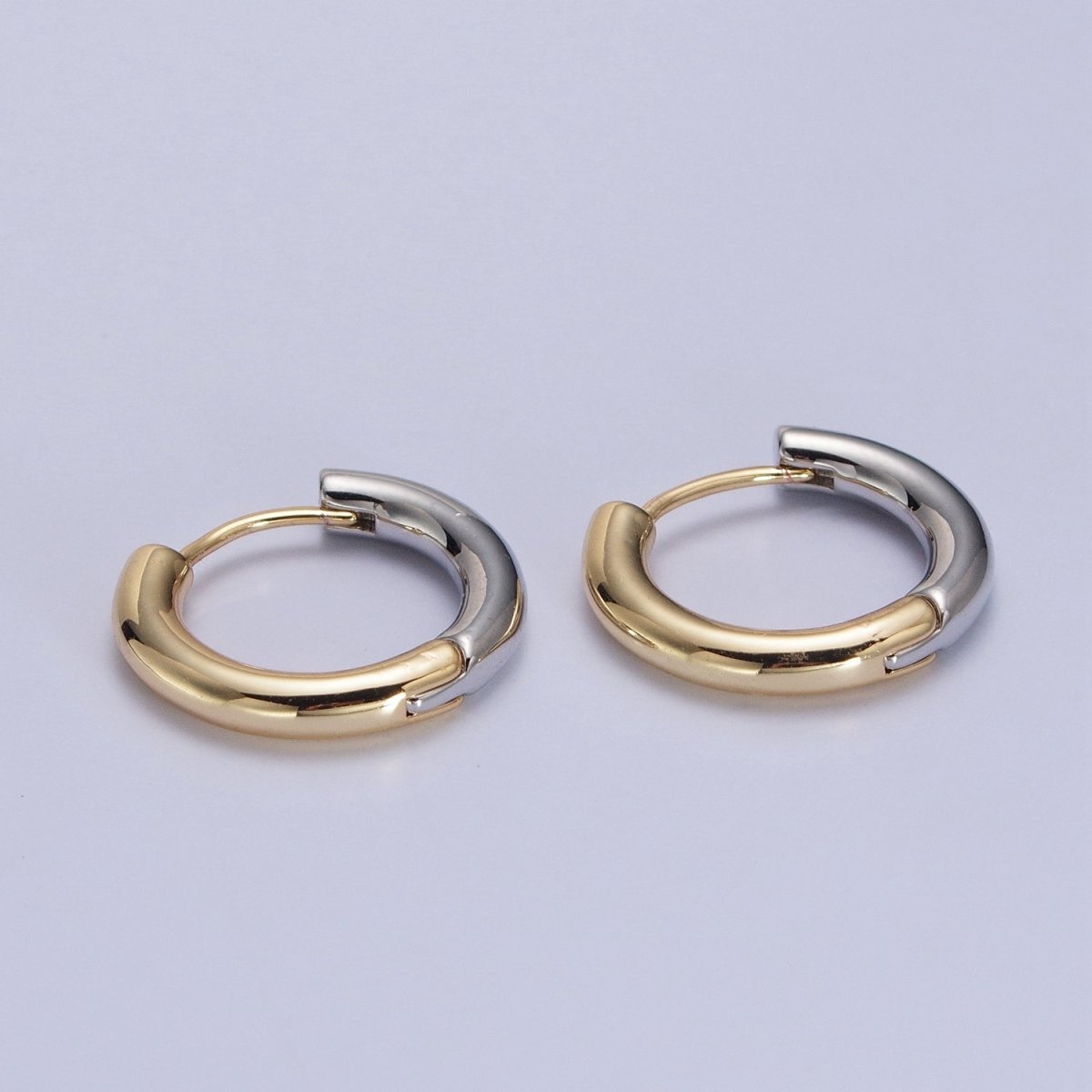 Mixed Metal Silver & Gold Huggie Hoops Statement Earrings Two Tone Color | AD-509 AD-532