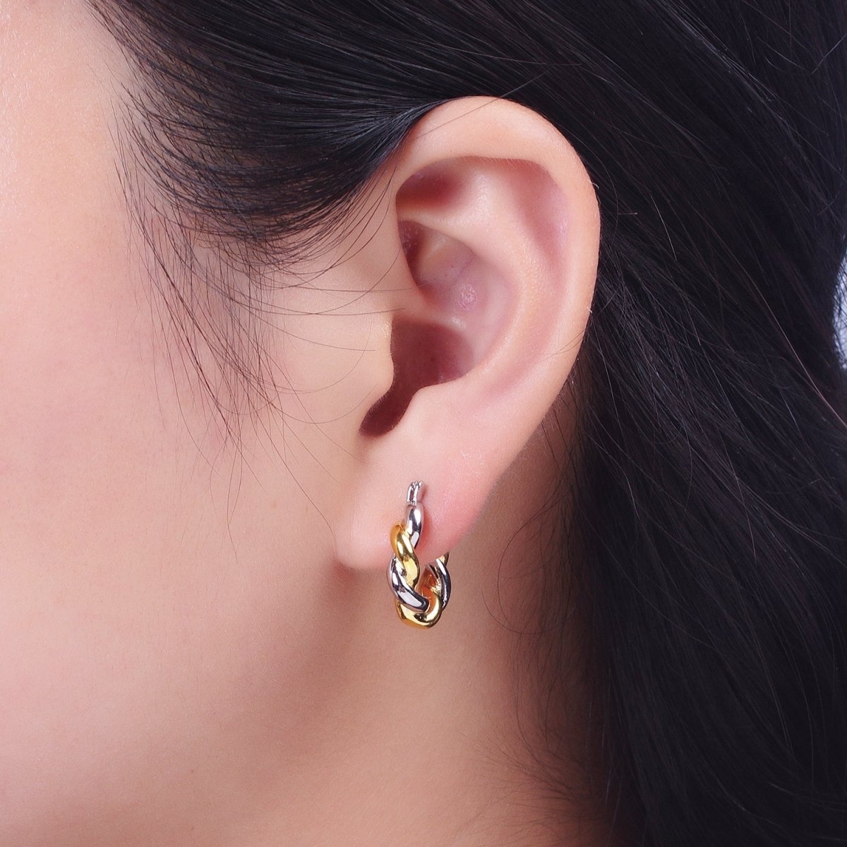 Mixed Metal Silver & Gold Twisted Chunky Two Tone Croissant Hoops Statement Earrings Gift For Her | AE-1084 AE-1085 AE-1086
