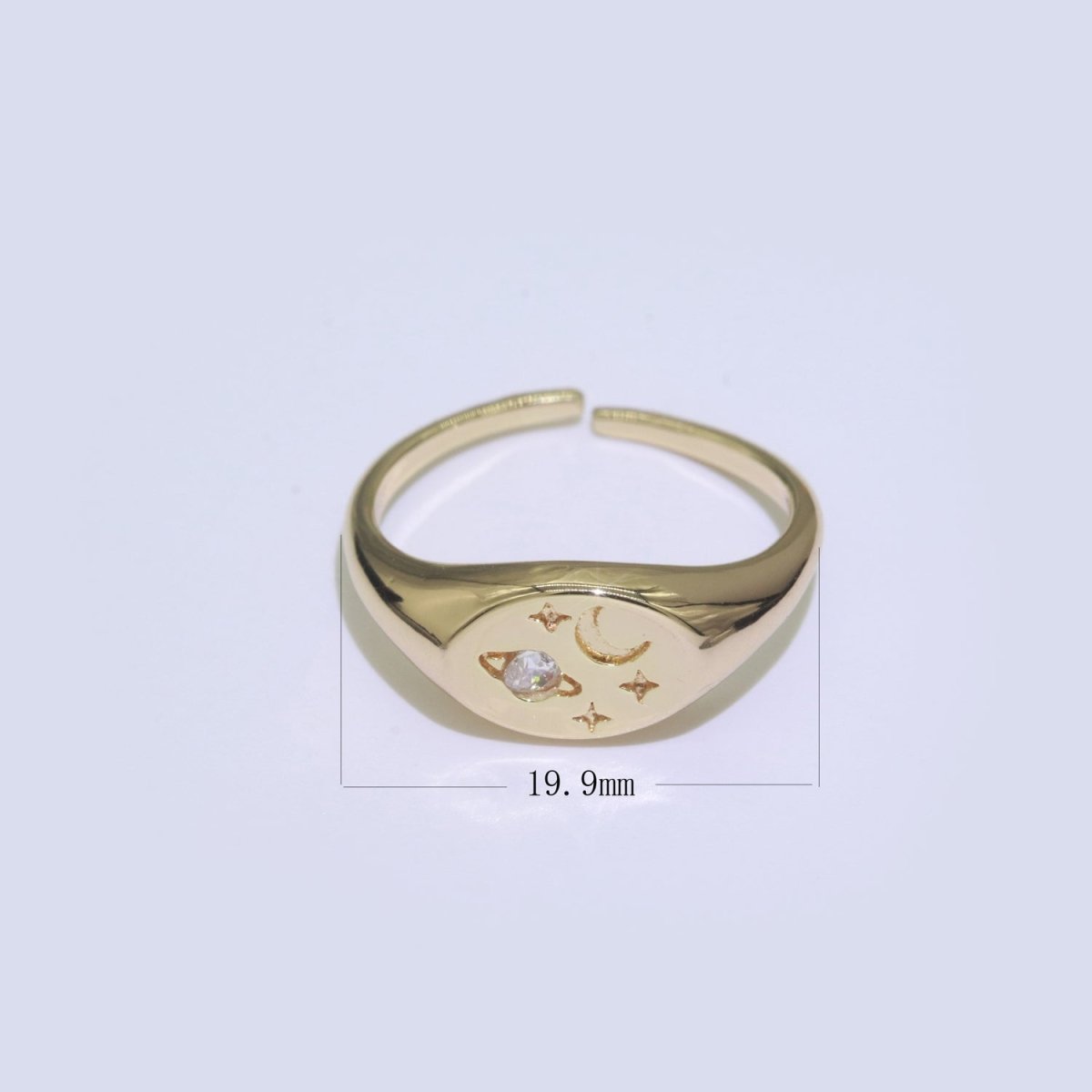 Moon Star CZ Paved Starburst Constellation Star Signet Ring, Minimalist Signet Polaris Ring, Celestial Ring O-447