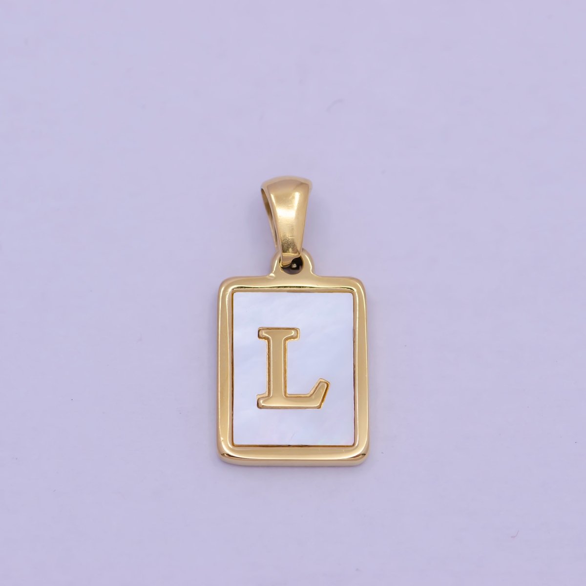 Mother of Pearl Letter Charm Gold Tag Alphabet Charm, Shell Letter Pendant Personalized Letters Initial Charm Stainless Steel A-862-A-874
