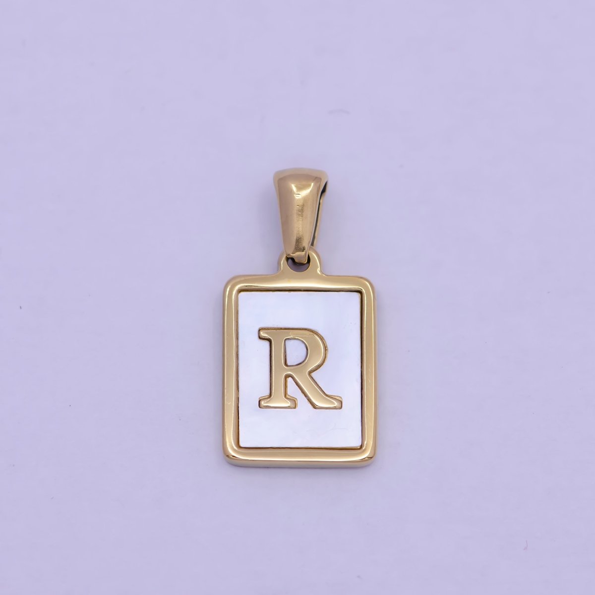Mother of Pearl Letter Charm Gold Tag Alphabet Charm, Shell Letter Pendant Personalized Letters Initial Charm Stainless Steel A-862-A-874