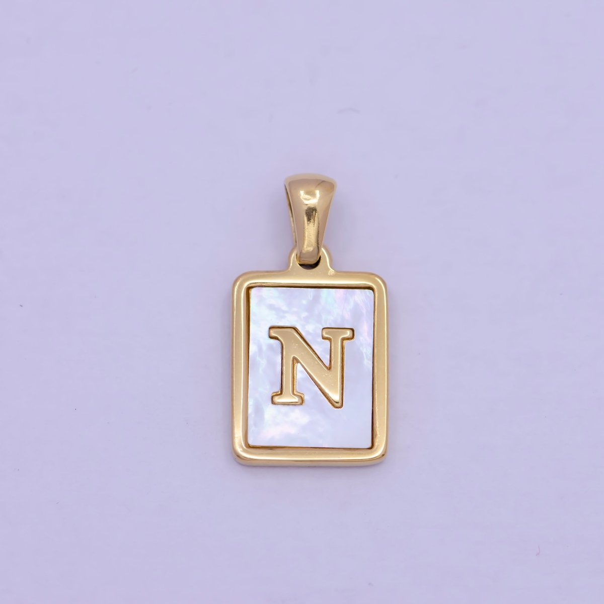 Mother of Pearl Letter Charm Gold Tag Alphabet Charm, Shell Letter Pendant Personalized Letters Initial Charm Stainless Steel A-862-A-874
