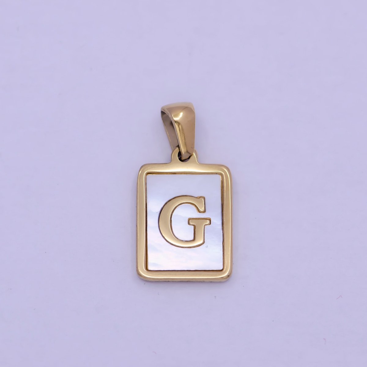 Mother of Pearl Letter Charm Gold Tag Alphabet Charm, Shell Letter Pendant Personalized Letters Initial Charm Stainless Steel A-862-A-874