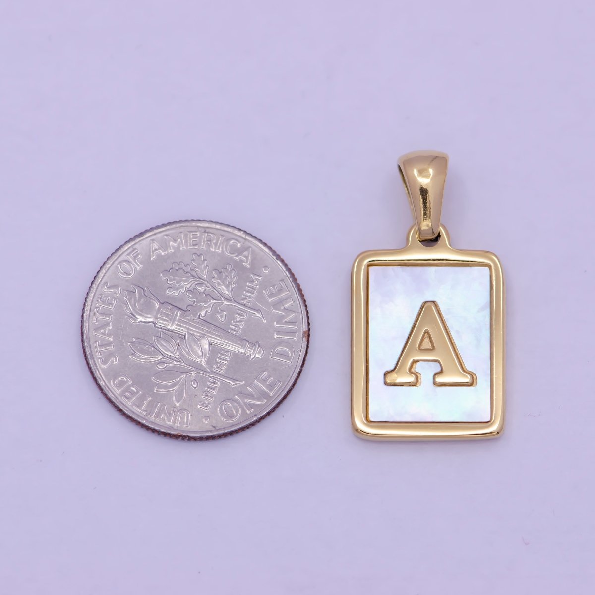 Mother of Pearl Letter Charm Gold Tag Alphabet Charm, Shell Letter Pendant Personalized Letters Initial Charm Stainless Steel A-862-A-874
