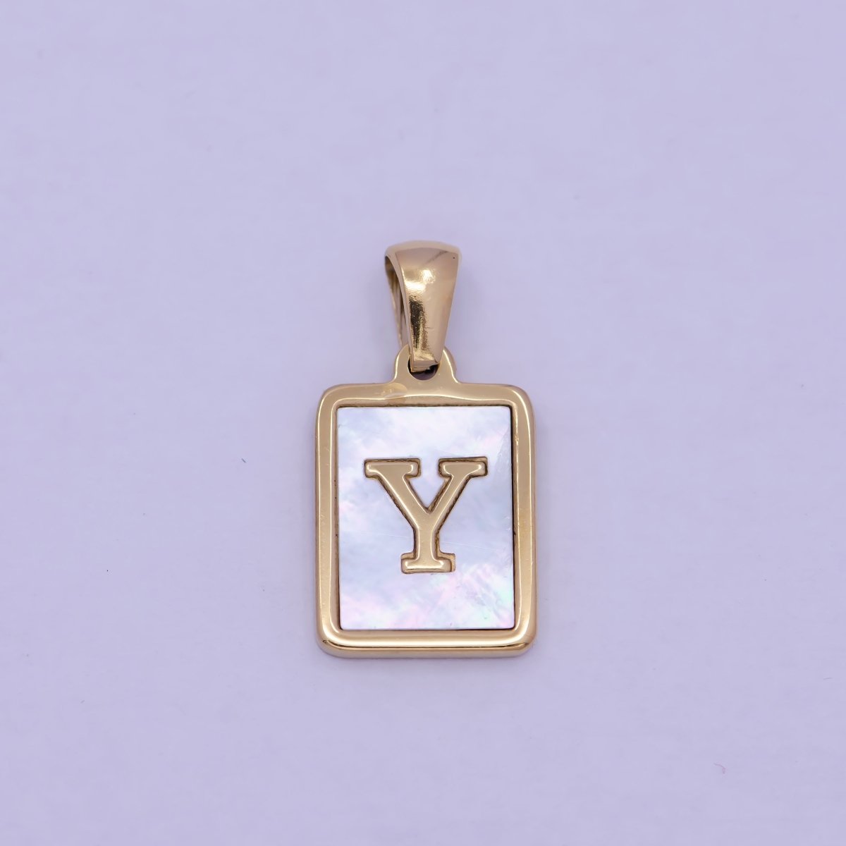 Mother of Pearl Letter Charm Gold Tag Alphabet Charm, Shell Letter Pendant Personalized Letters Initial Charm Stainless Steel A-862-A-874
