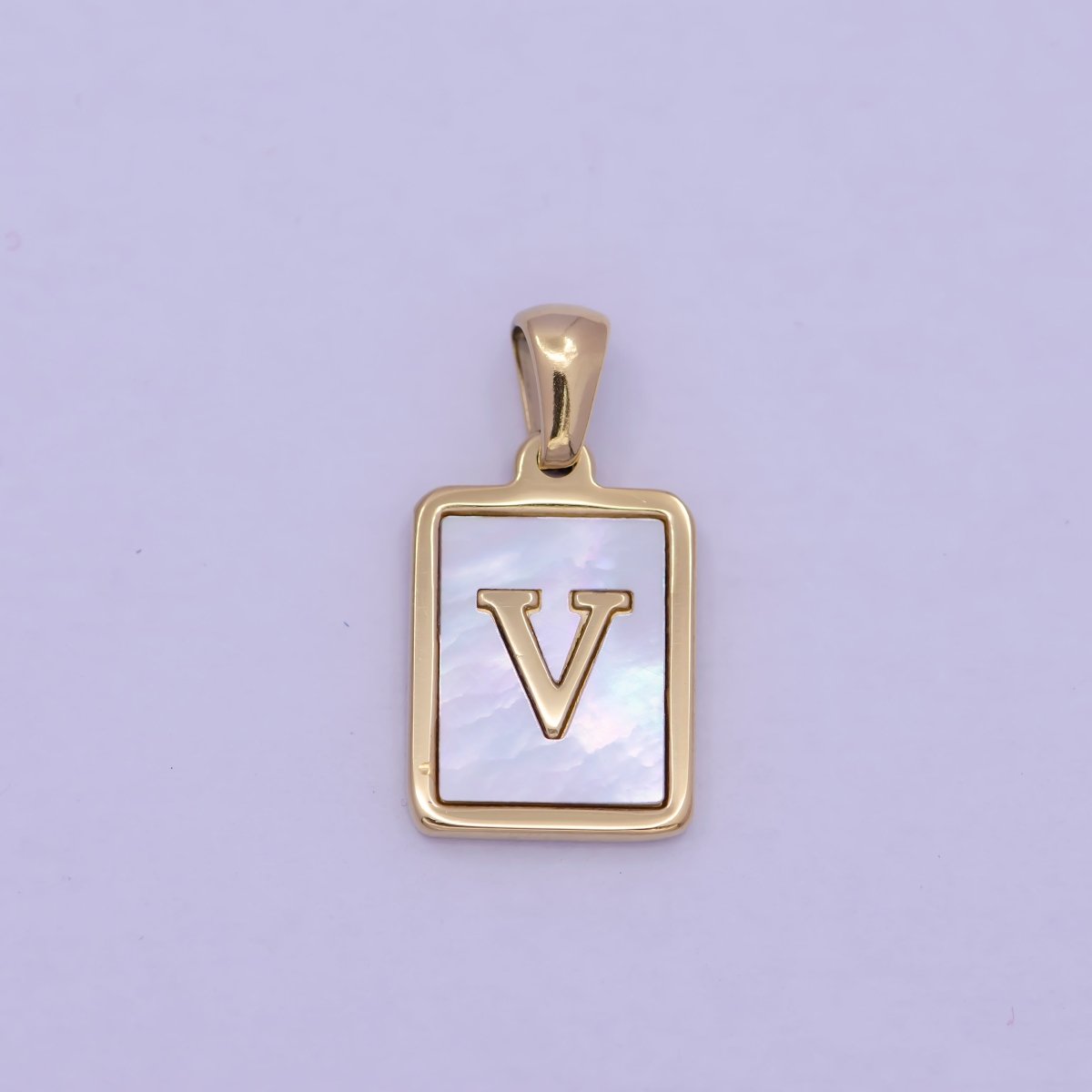 Mother of Pearl Letter Charm Gold Tag Alphabet Charm, Shell Letter Pendant Personalized Letters Initial Charm Stainless Steel A-862-A-874