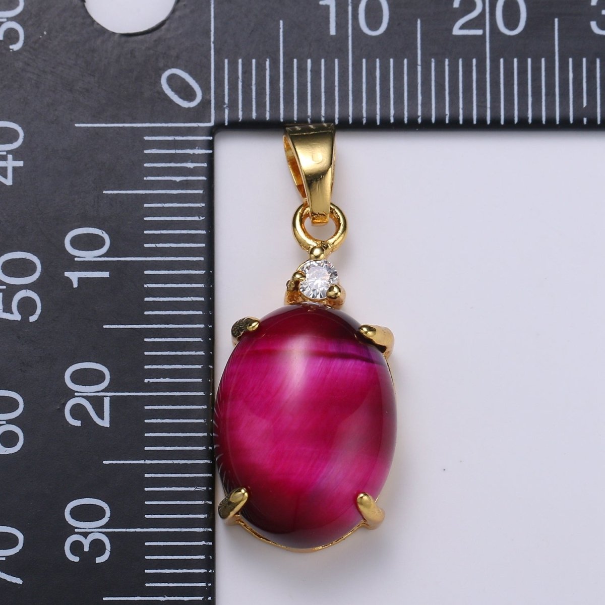 Multi Color Cat's Eye: Pink, Plum, Red Ruby, Amber, Peridot 24k Gold Solitaire CZ Pendant, Large Cat's Eye Stone I-681 ~ I-692
