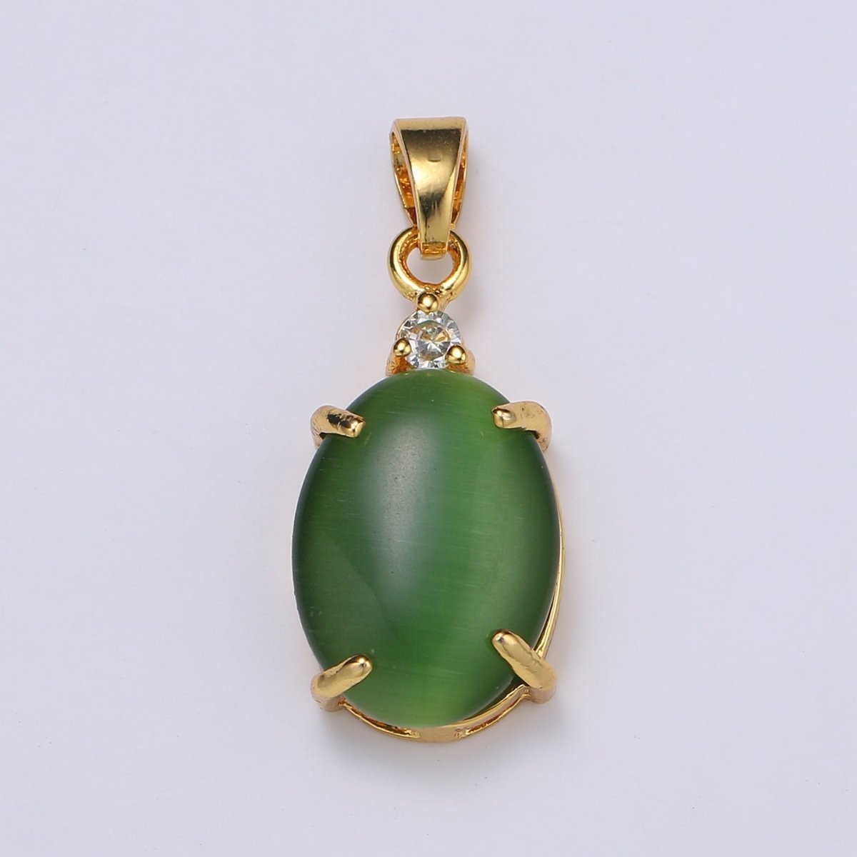 Multi Color Cat's Eye: Pink, Plum, Red Ruby, Amber, Peridot 24k Gold Solitaire CZ Pendant, Large Cat's Eye Stone I-681 ~ I-692